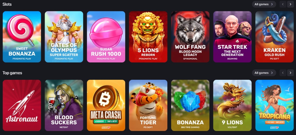Tragamonedas y juegos top: Sweet Bonanza, Gates of Olympus, 5 Lions, Wolf Fang y más